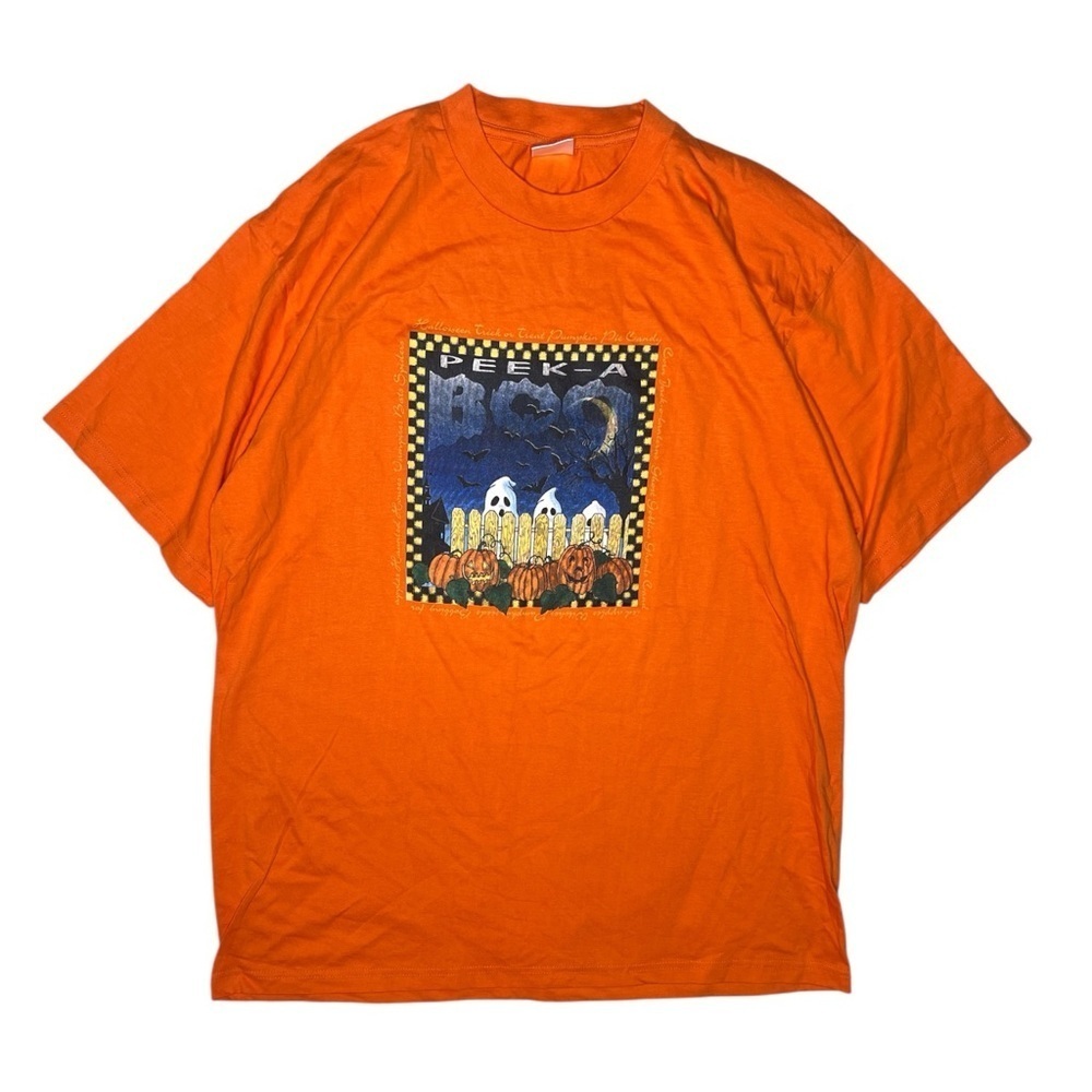 Vintage Style Halloween T-Shirt XL Ghosts Pumpkins Peek-a-Boo Graphic Tee New